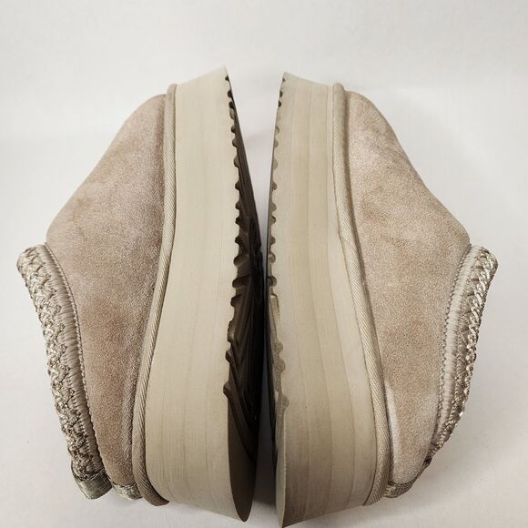 UGG Tazz Platform Slipper Clogs Womens 6 Mustard Seed 1122553 Suede Shearling - Picture 6 of 13